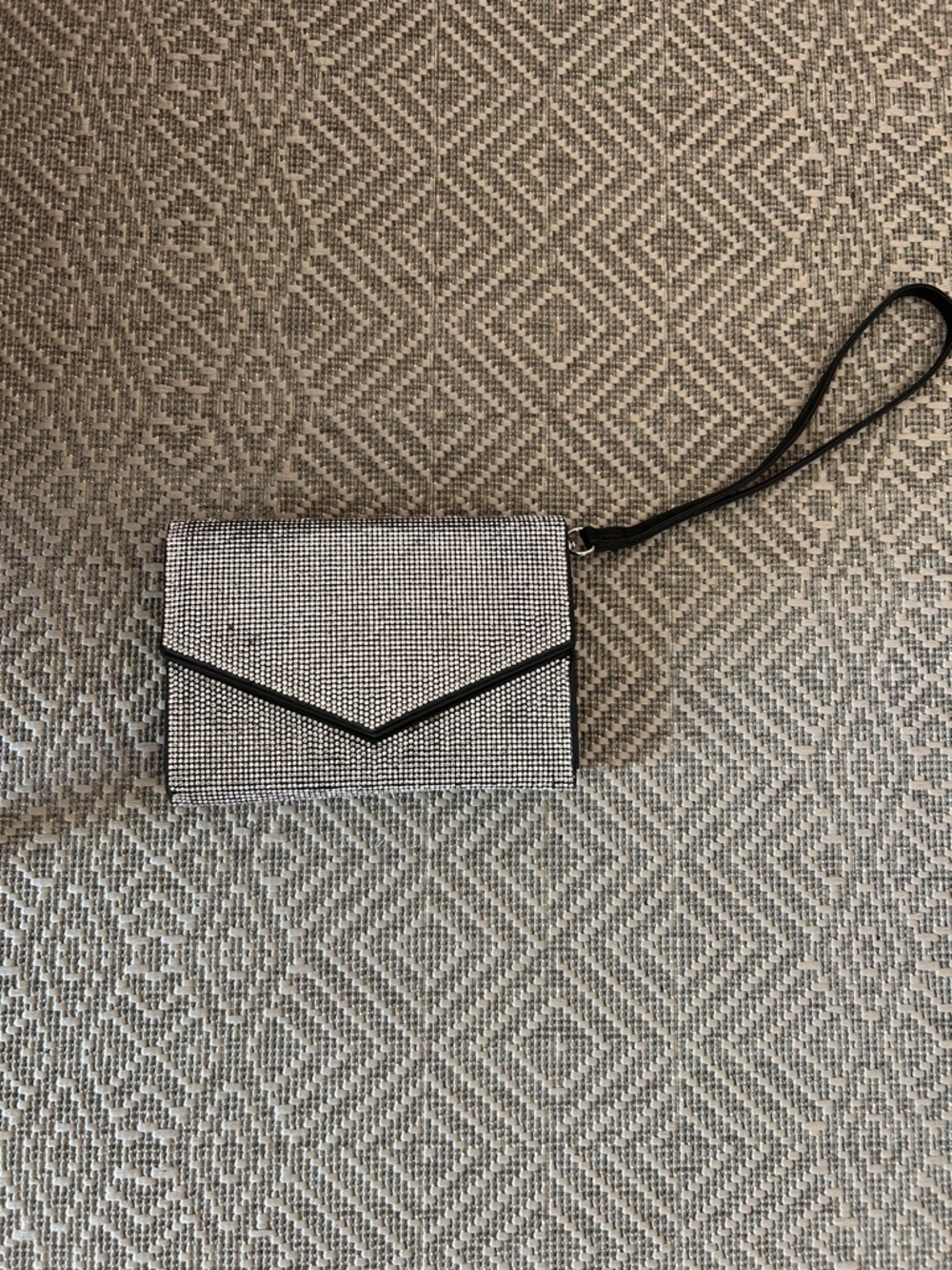 Silver Rhinestone Envelope Wristlet Clutch